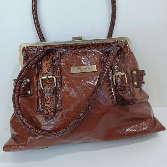 Marc Jacobs Bag Brown Patent Leather Kiss Lock Closure Vintage - Picture 9 of 16